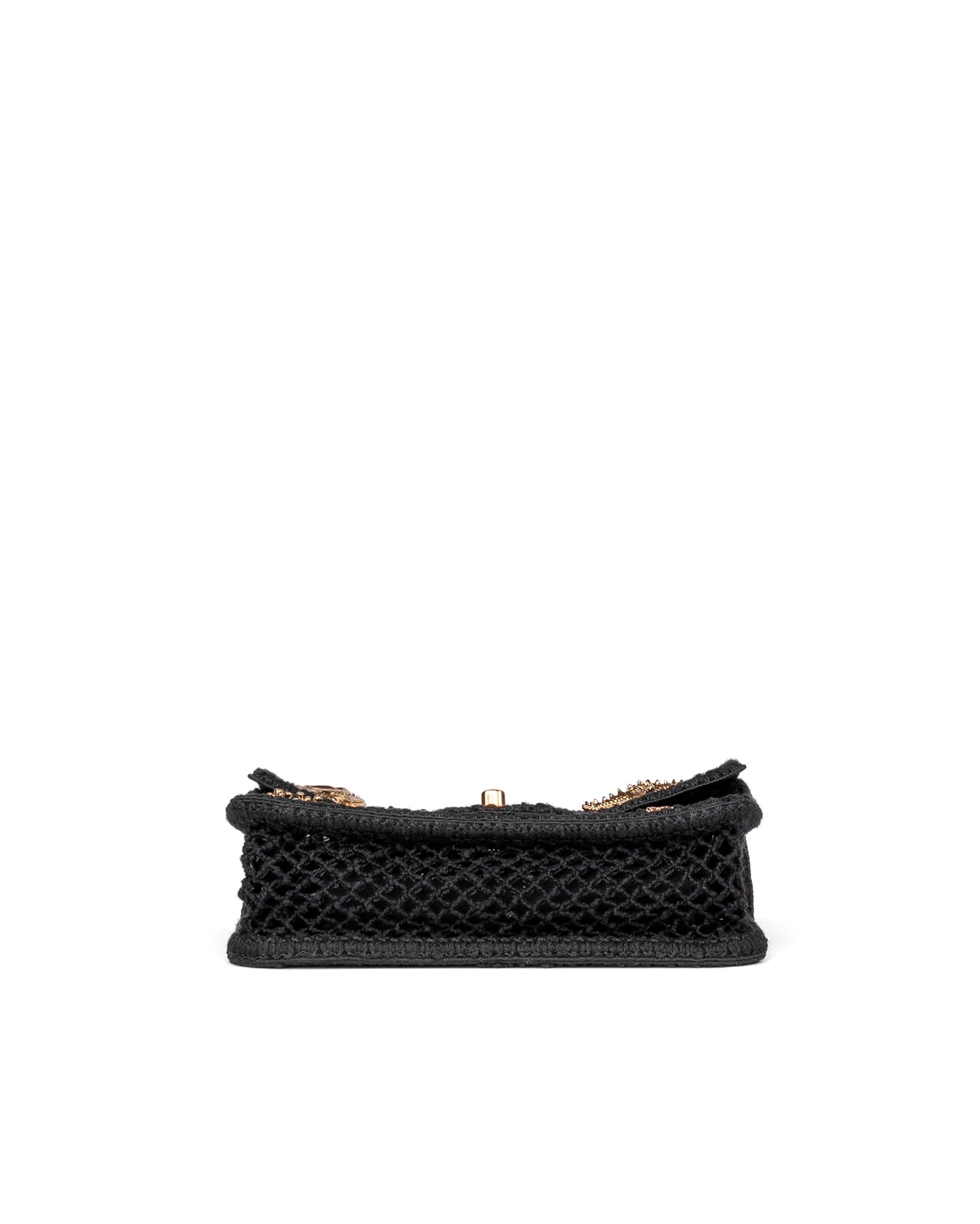 Chanel Small Flap Bag in Black Mesh with Gold-Tone Metal Charms