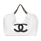 Chanel Large Tote in White Denim with Black Leather CC Logo and Gold-Tone Metal