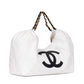 Chanel Large Tote in White Denim with Black Leather CC Logo and Gold-Tone Metal