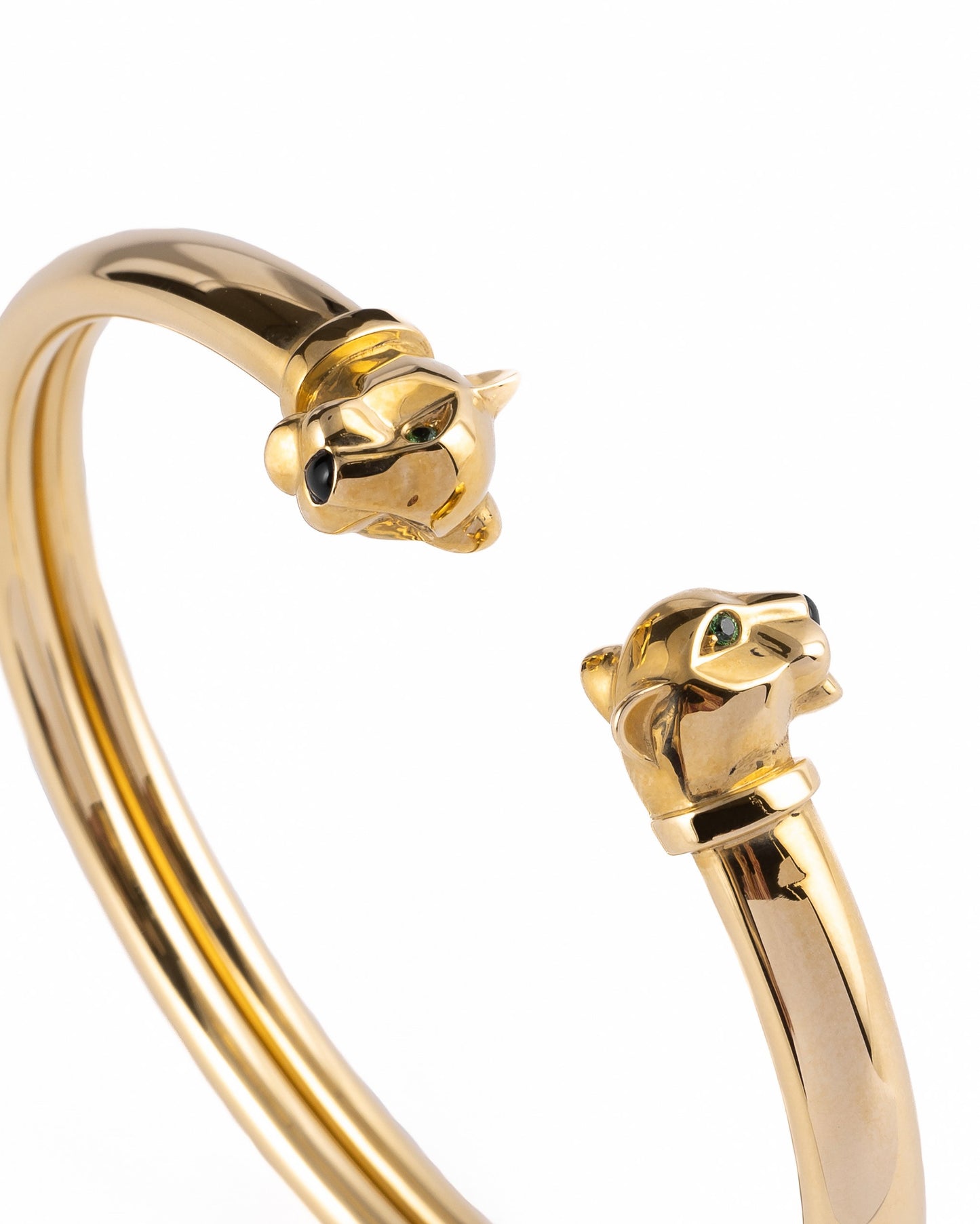 Cartier Panthère de Cartier Tsavorite Garnet & Onyx 18K Yellow Gold Open Cuff Bracelet (Size 17)