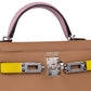 Hermès Kelly 20 Sellier Tri-Color Chai/Mauve Sylvestre/Lime in Epsom Leather with Palladium Hardware