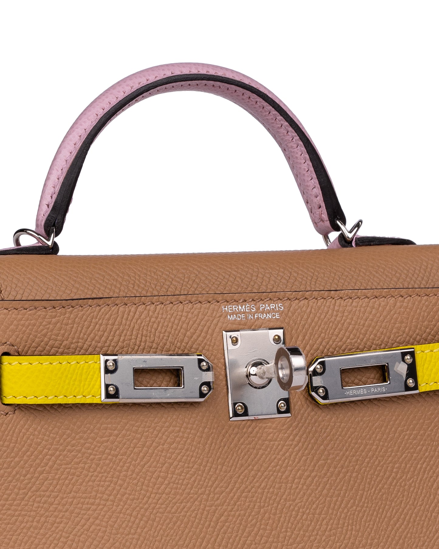 Hermès Kelly 20 Sellier Tri-Color Chai/Mauve Sylvestre/Lime in Epsom Leather with Palladium Hardware