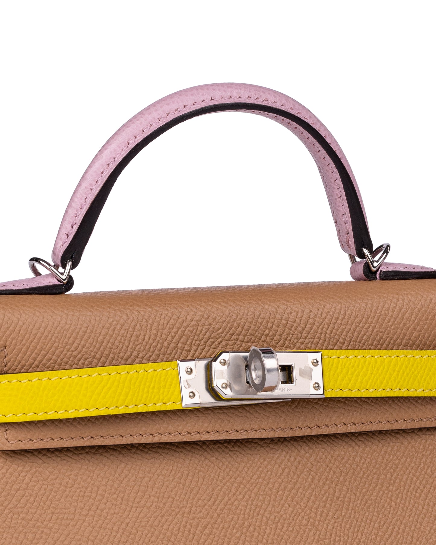 Hermès Kelly 20 Sellier Tri-Color Chai/Mauve Sylvestre/Lime in Epsom Leather with Palladium Hardware