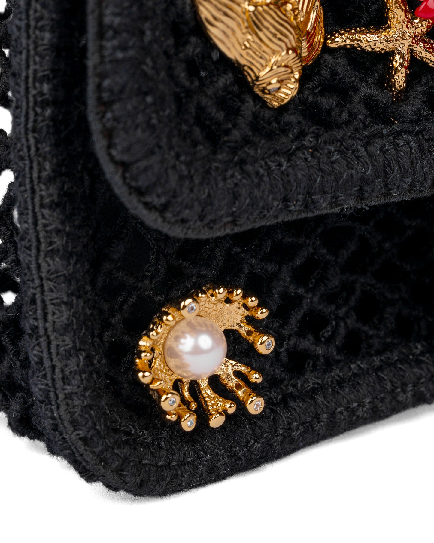 Chanel Small Flap Bag in Black Mesh with Gold-Tone Metal Charms