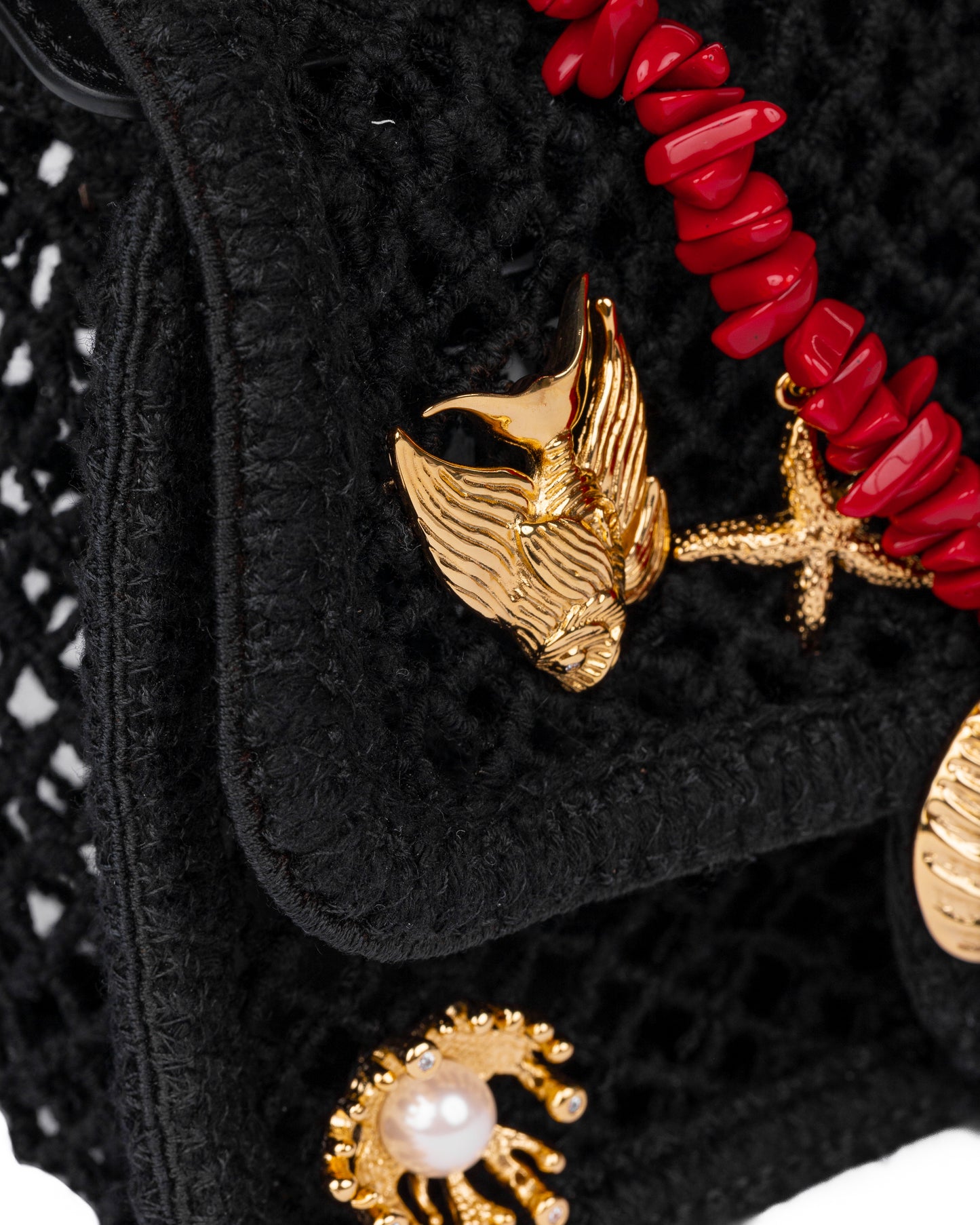 Chanel Small Flap Bag in Black Mesh with Gold-Tone Metal Charms