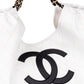 Chanel Large Tote in White Denim with Black Leather CC Logo and Gold-Tone Metal