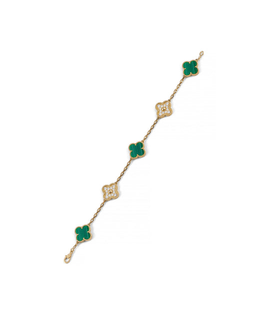 Van Cleef & Arpels Gold, Malachite and Diamonds Alhambra Bracelet