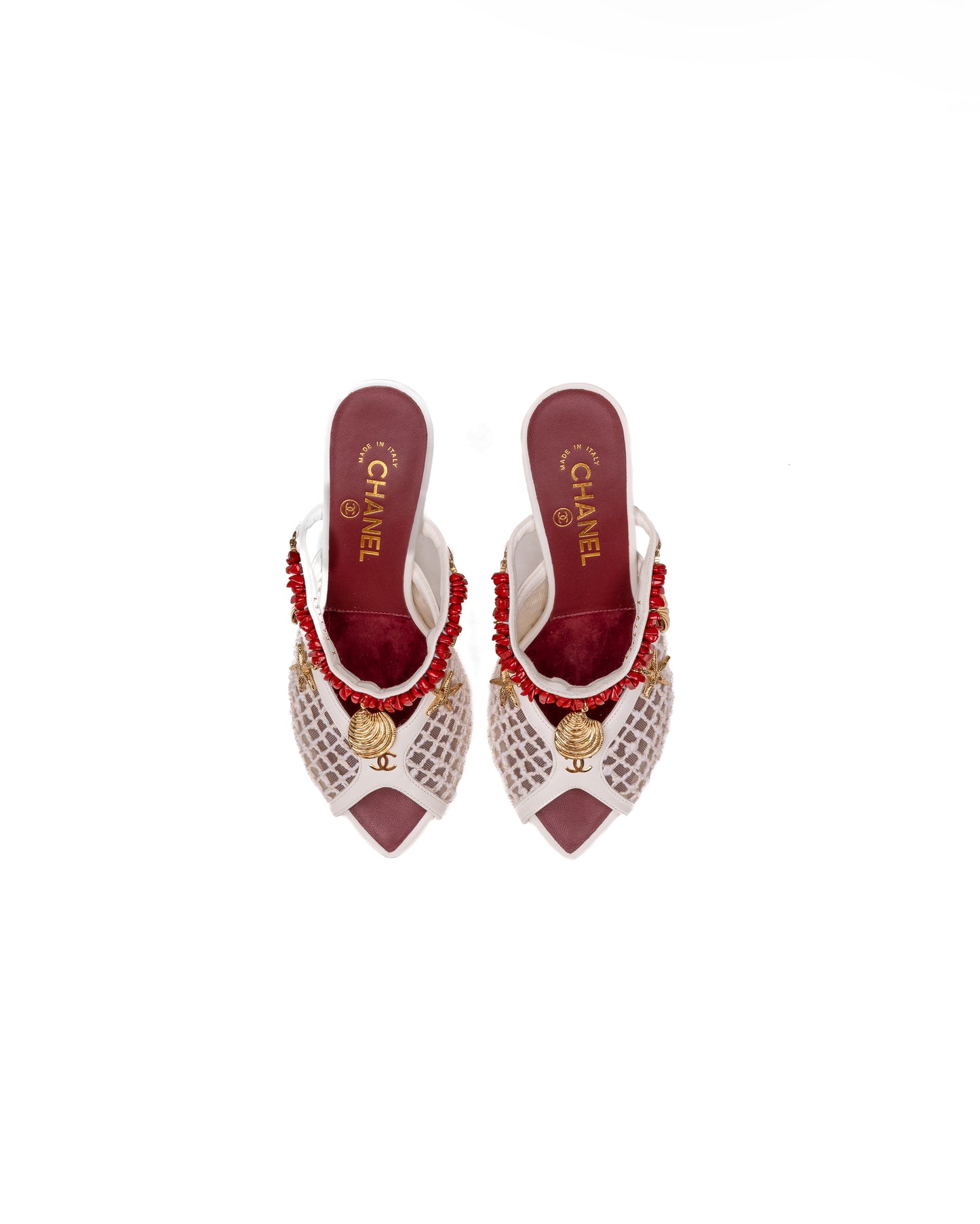 Chanel Mules in Ivory Mesh, Cotton, Resin &amp; Metal