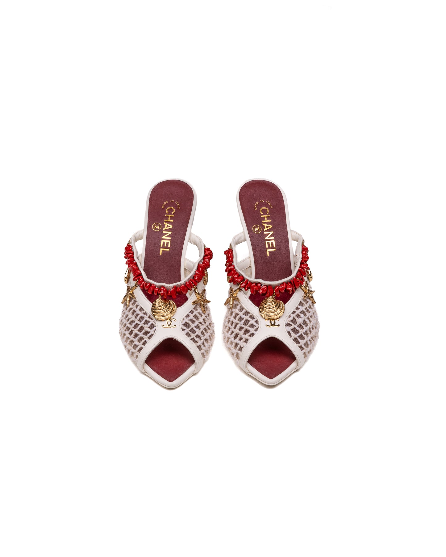 Chanel Mules in Ivory Mesh, Cotton, Resin &amp; Metal