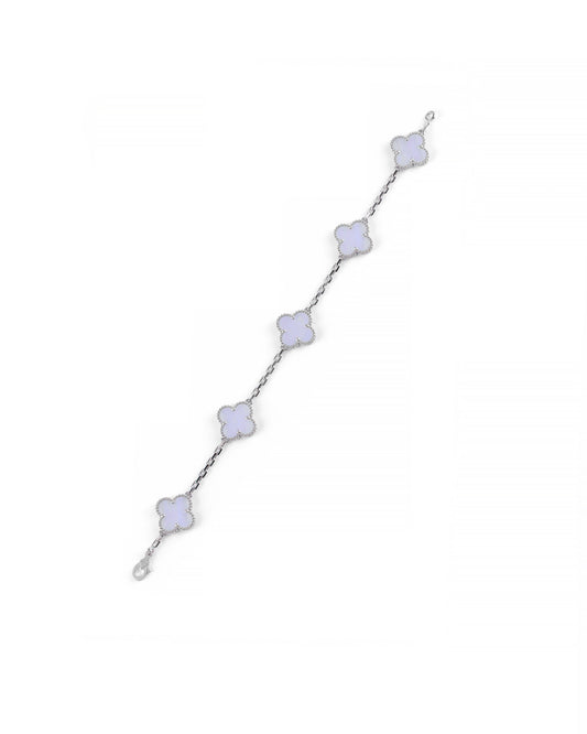 Van Cleef & Arpels Chalcedony 5 Motif 18k White Gold Station Vintage Alhambra Bracelet