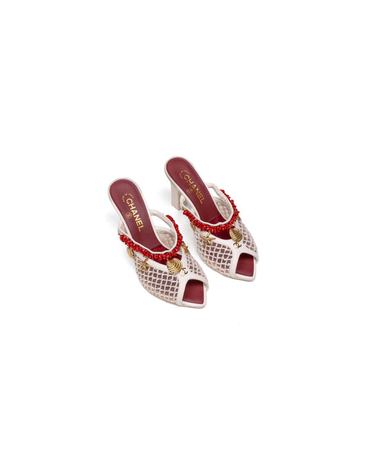 Chanel Mules in Ivory Mesh, Cotton, Resin &amp; Metal