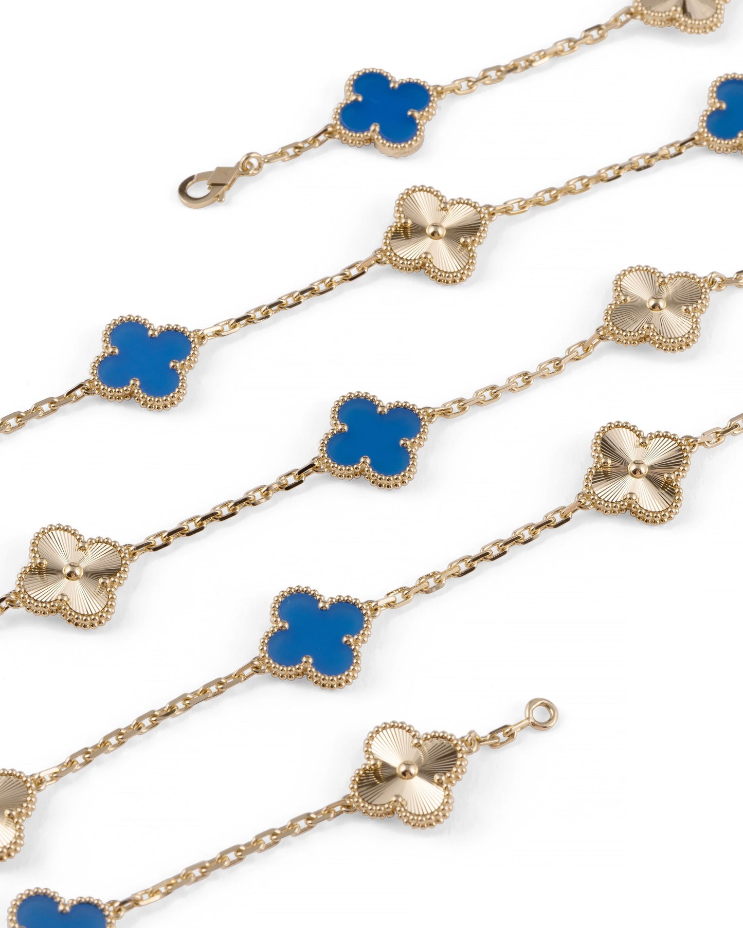 Van Cleef & Arpels Diamond and Guilloche Blue Agate Alhambra Necklace