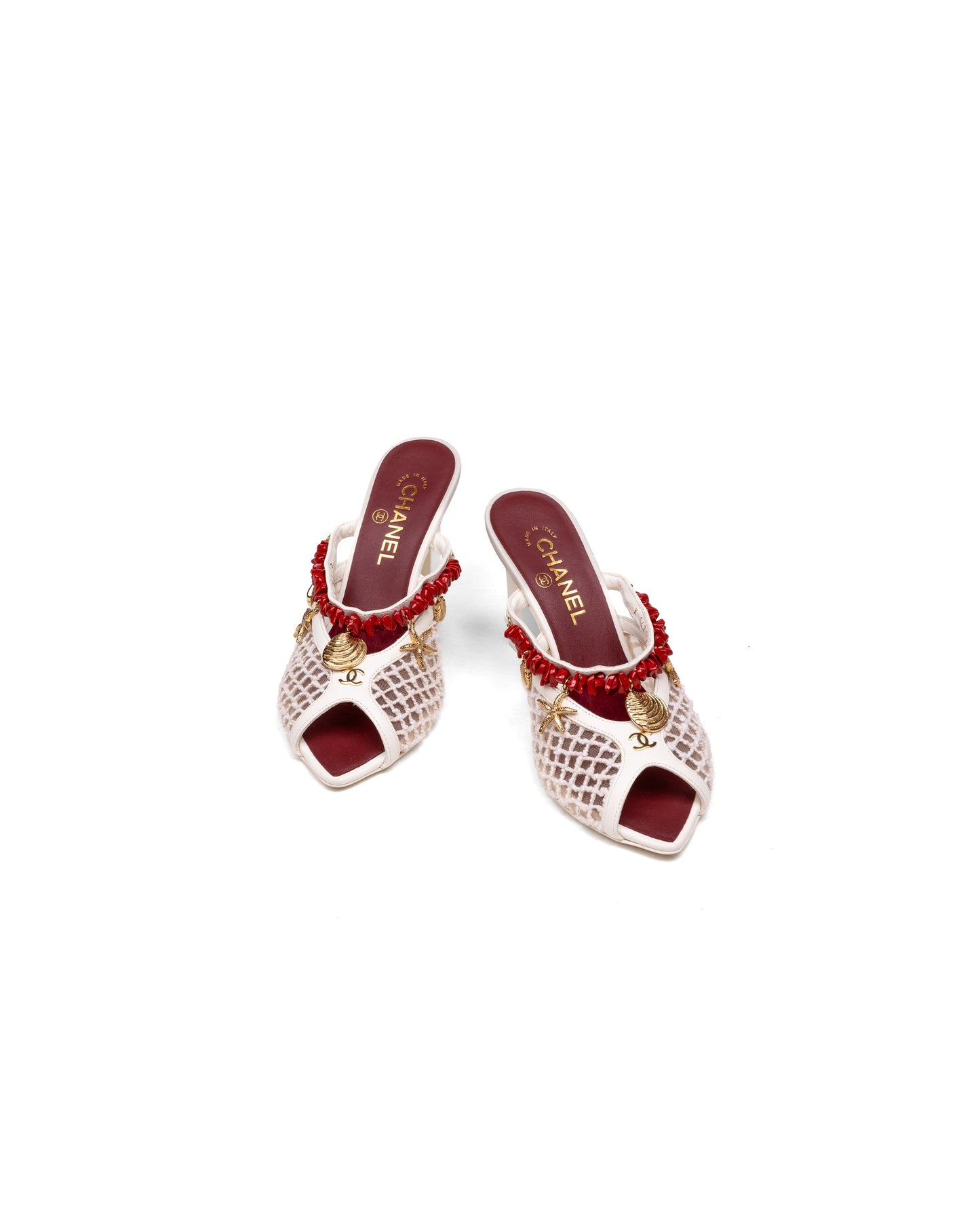 Chanel Mules in Ivory Mesh, Cotton, Resin &amp; Metal