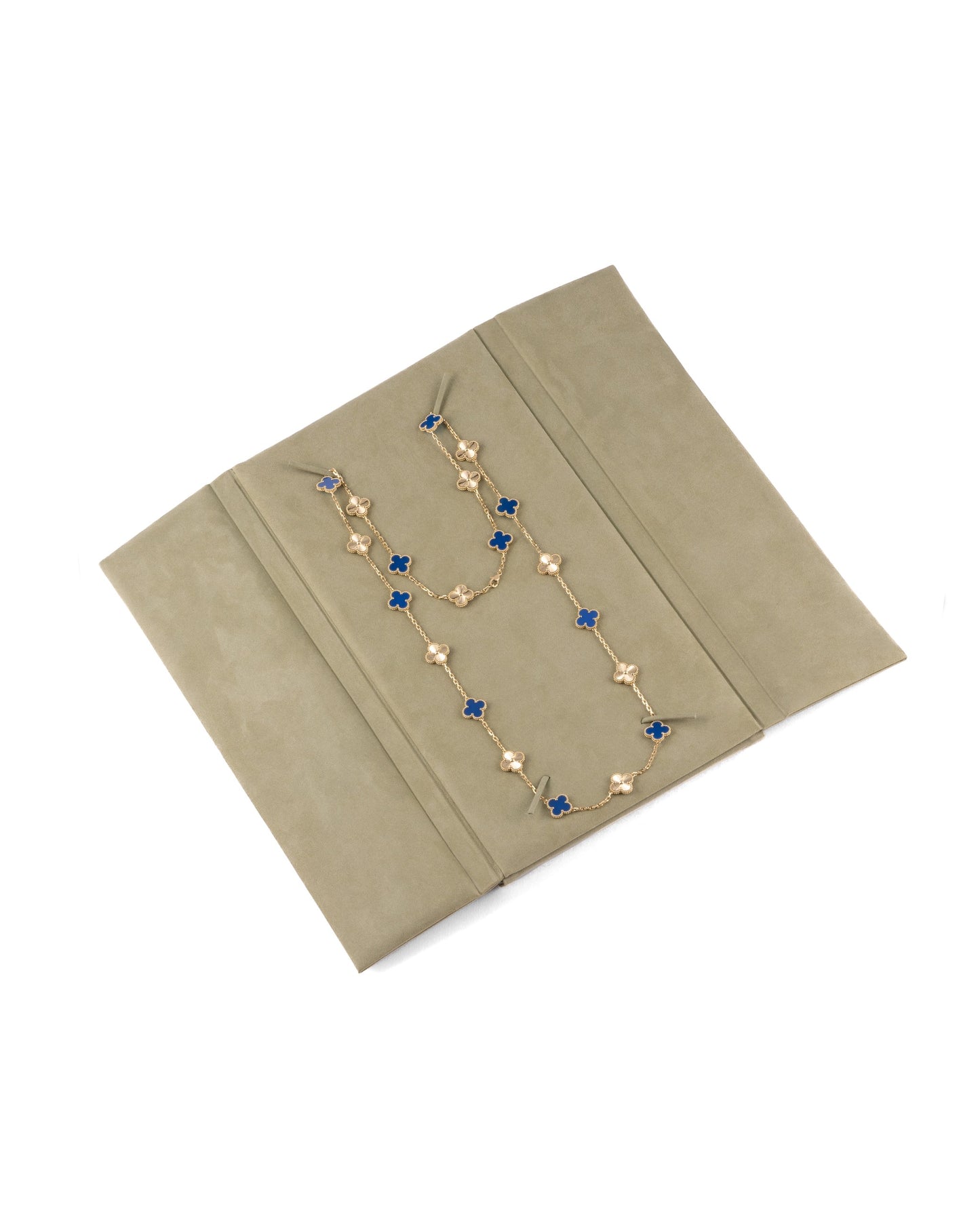 Van Cleef & Arpels Diamond and Guilloche Blue Agate Alhambra Necklace