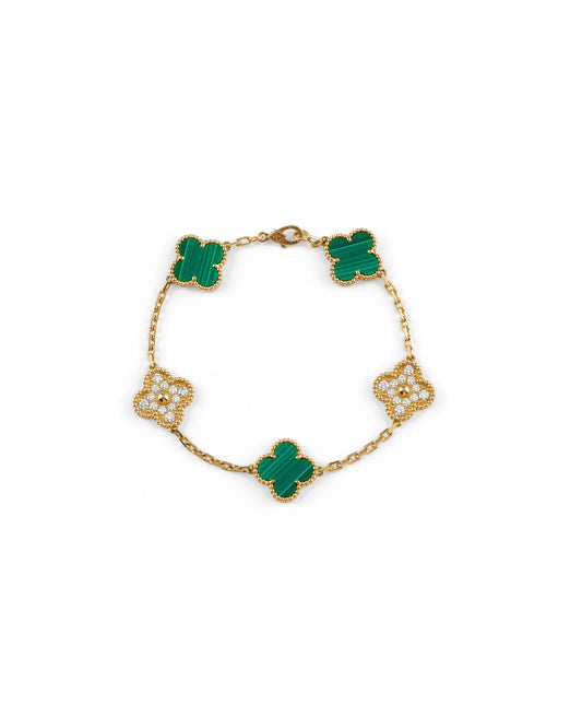 Van Cleef & Arpels Gold, Malachite and Diamonds Alhambra Bracelet