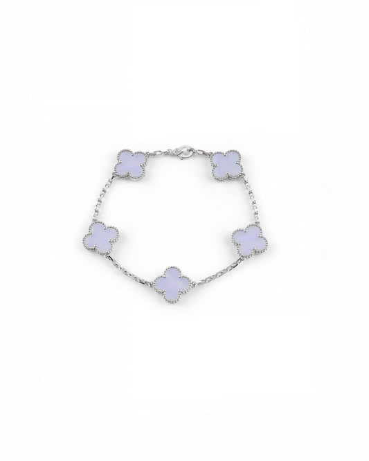 Van Cleef & Arpels Chalcedony 5 Motif 18k White Gold Station Vintage Alhambra Bracelet