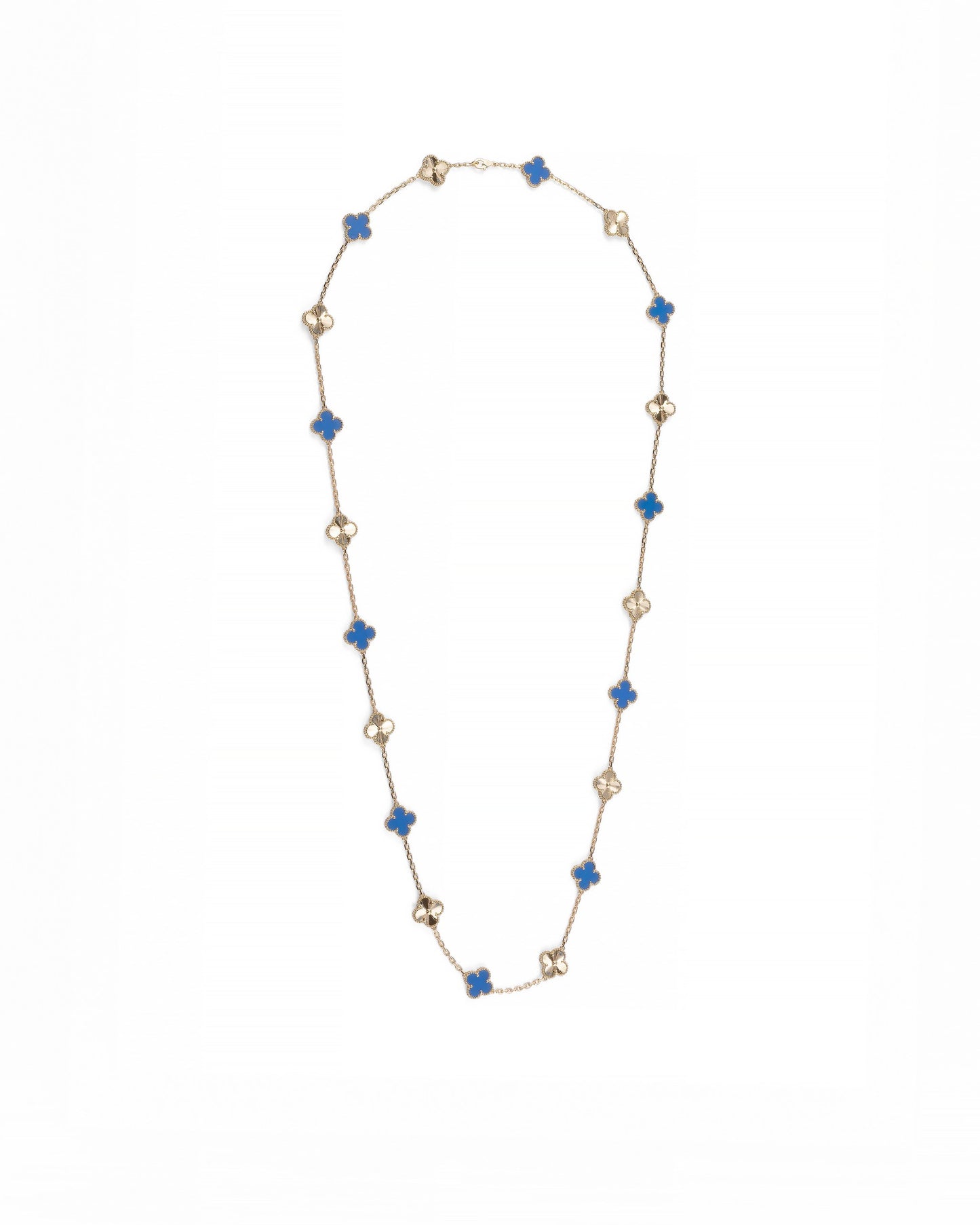 Van Cleef & Arpels Diamond and Guilloche Blue Agate Alhambra Necklace