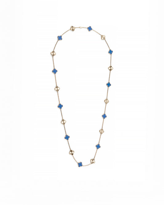Van Cleef & Arpels Diamond and Guilloche Blue Agate Alhambra Necklace