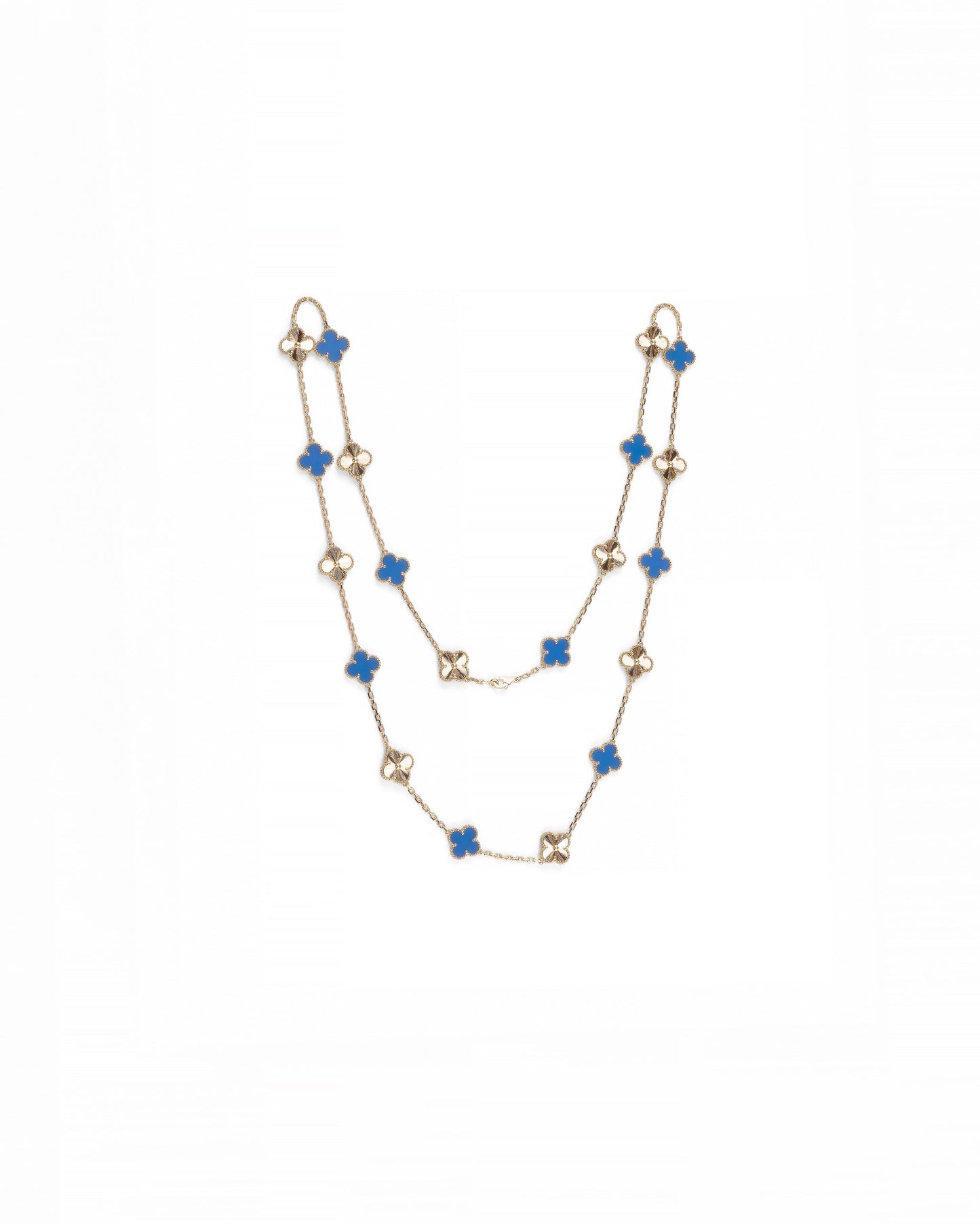 Van Cleef & Arpels Diamond and Guilloche Blue Agate Alhambra Necklace