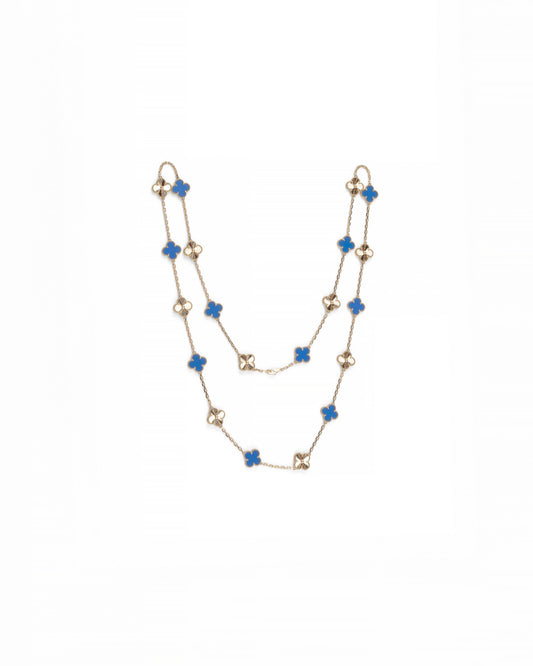 Van Cleef & Arpels Diamond and Guilloche Blue Agate Alhambra Necklace