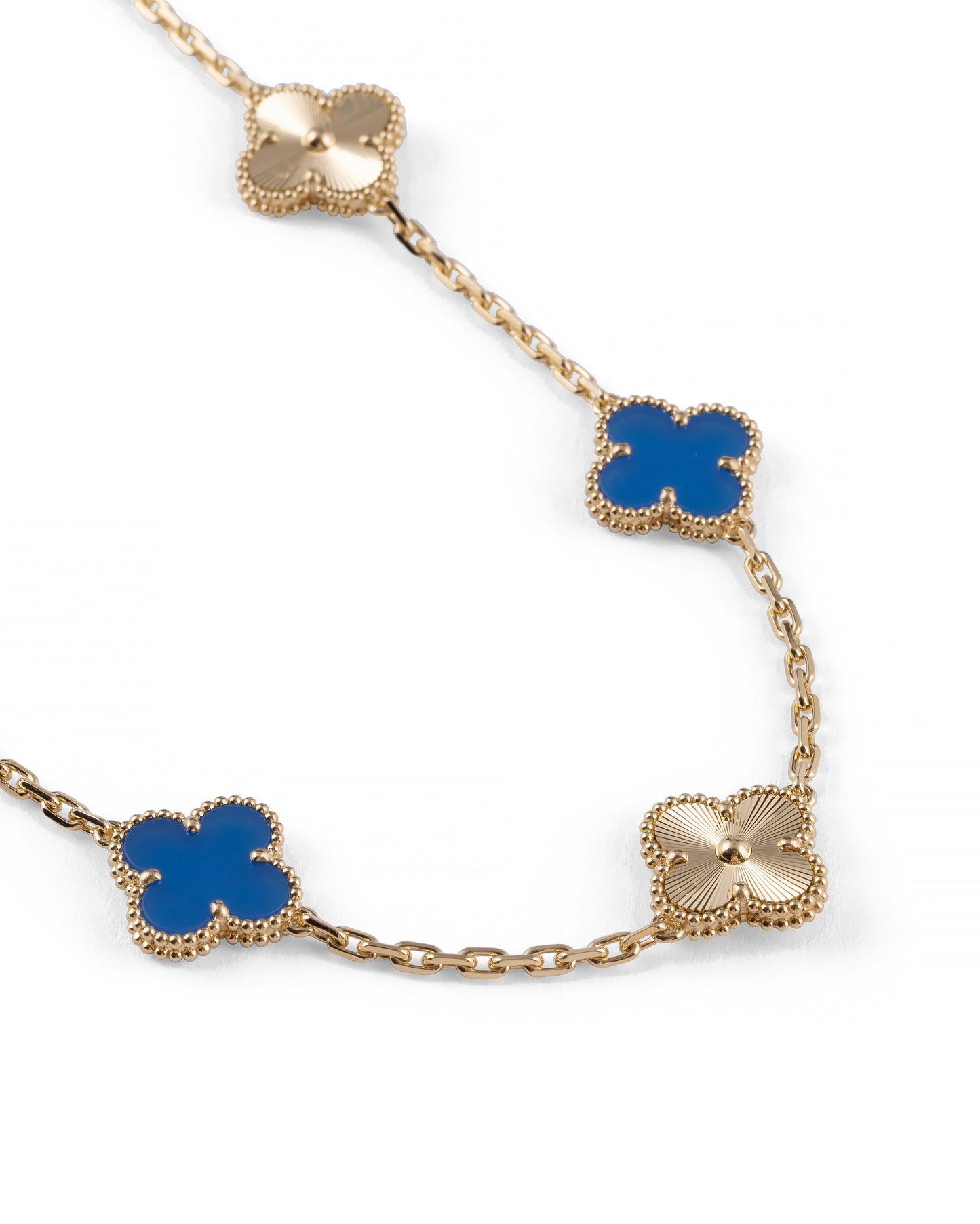 Van Cleef & Arpels Diamond and Guilloche Blue Agate Alhambra Necklace