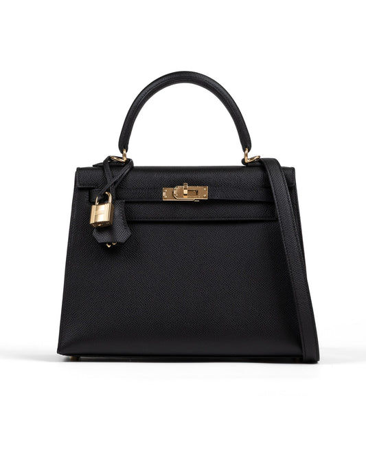 Kelly 25 Sellier Black in Epsom Leather with Gold Hardware