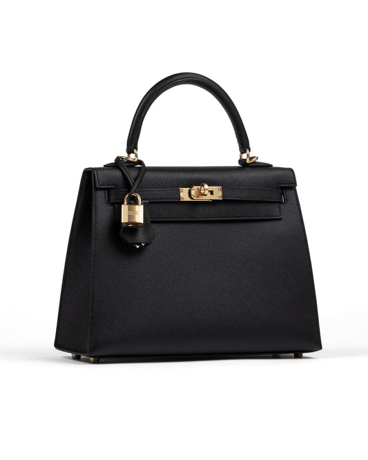 Kelly 25 Sellier Black in Epsom Leather with Gold Hardware