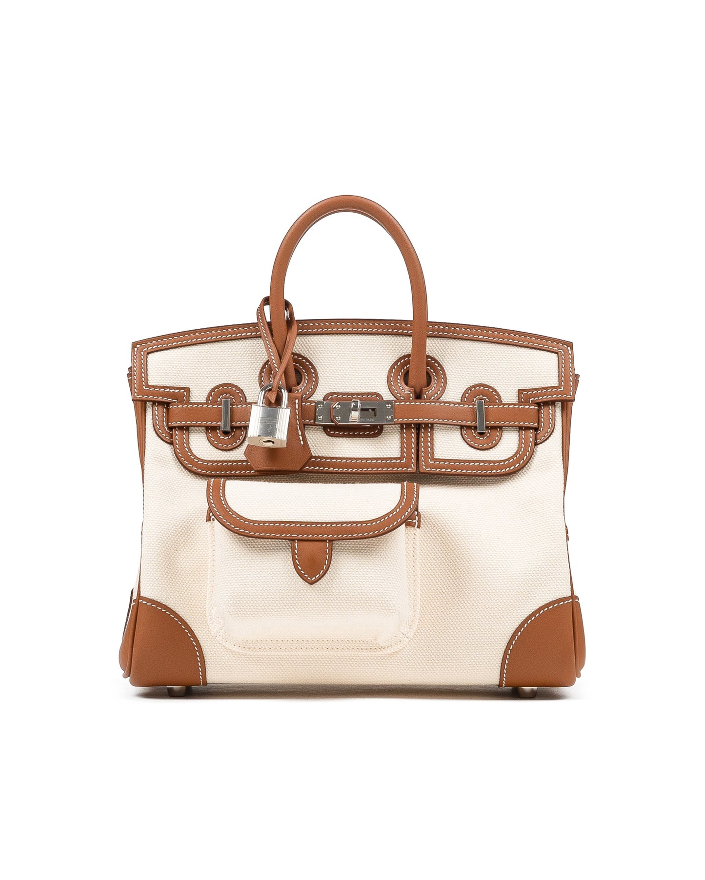 Birkin 25 Cargo in Ecru/Beige Toile H and Gold Swift with Palladium Hardware