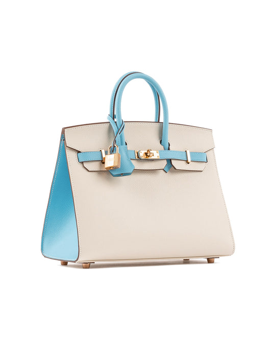 Birkin 25 HSS Craie/Blue Celeste in Epsom Leather with Gold Hardware
