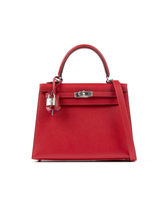 Kelly 25 Sellier in Rouge Piment/Rose Shocking Madame Veau Leather with Palladium Hardware