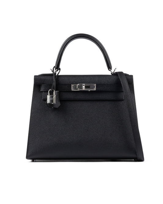 Kelly 28 Black in Epsom Leather with Palladium Hardware