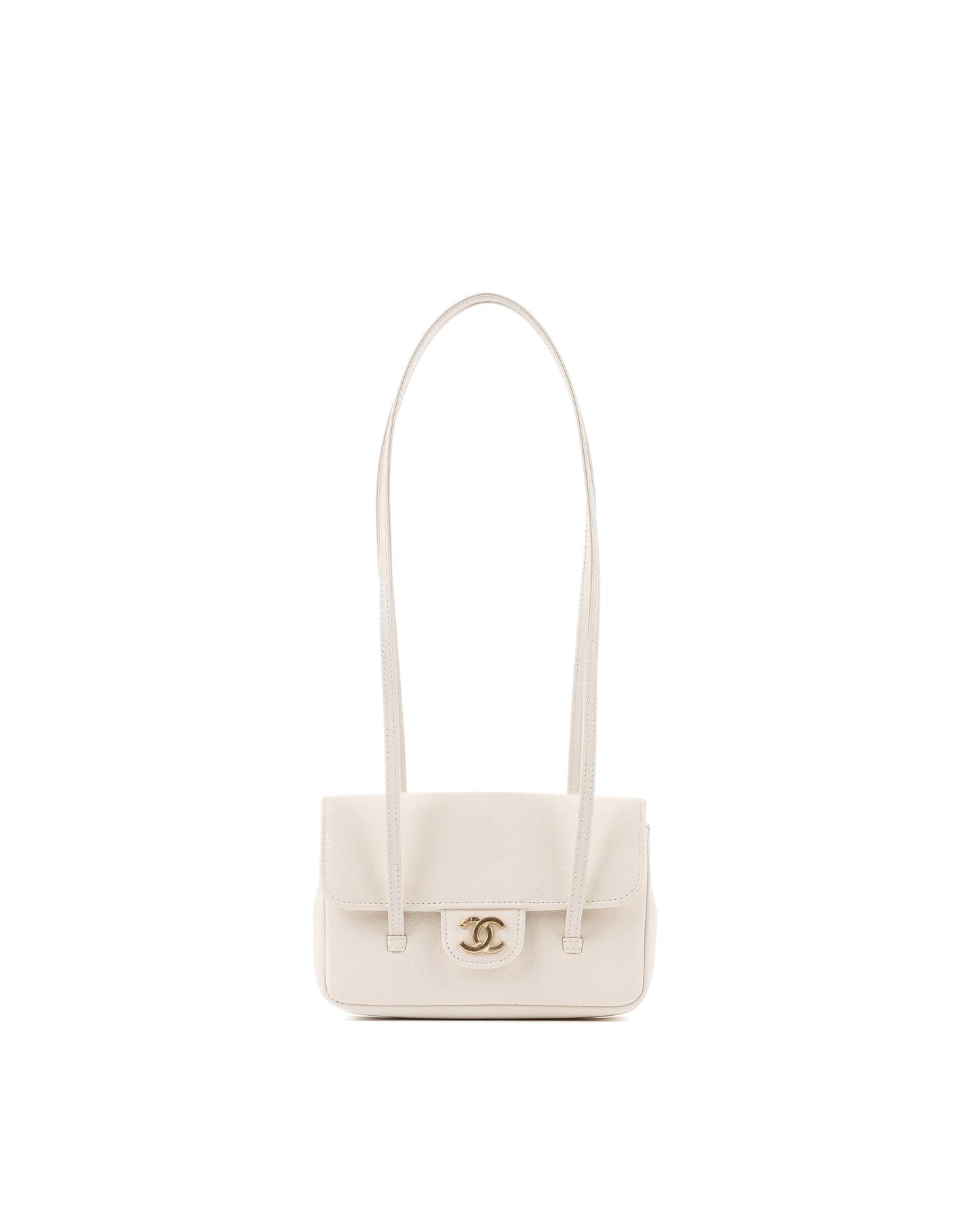 Chanel Clutch White Leather Strap in Grained Shiny Calfskin and Gold Tone Metal