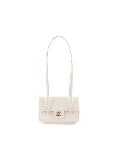 Chanel Clutch White Leather Strap in Grained Shiny Calfskin and Gold Tone Metal