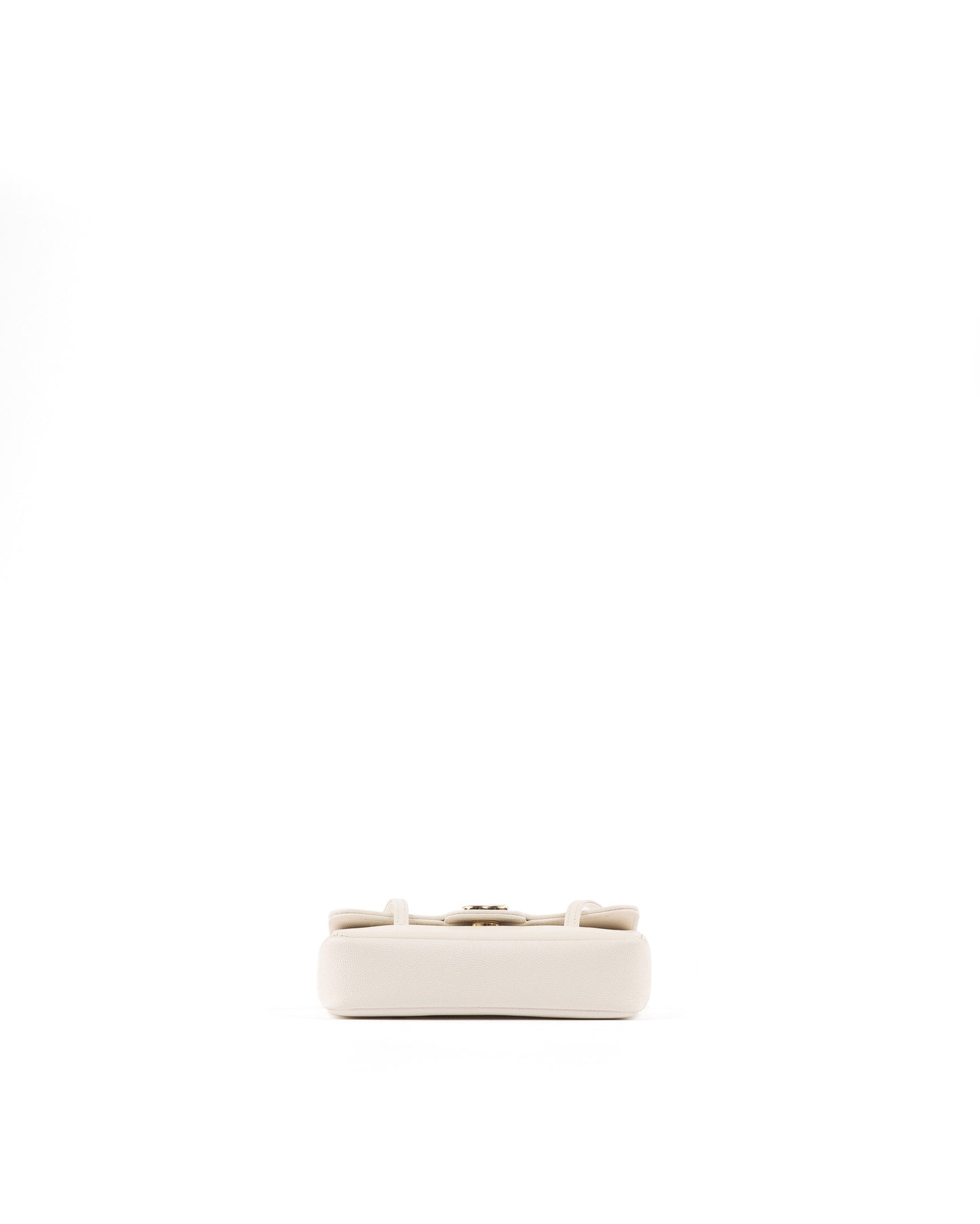 Chanel Clutch White Leather Strap in Grained Shiny Calfskin and Gold Tone Metal