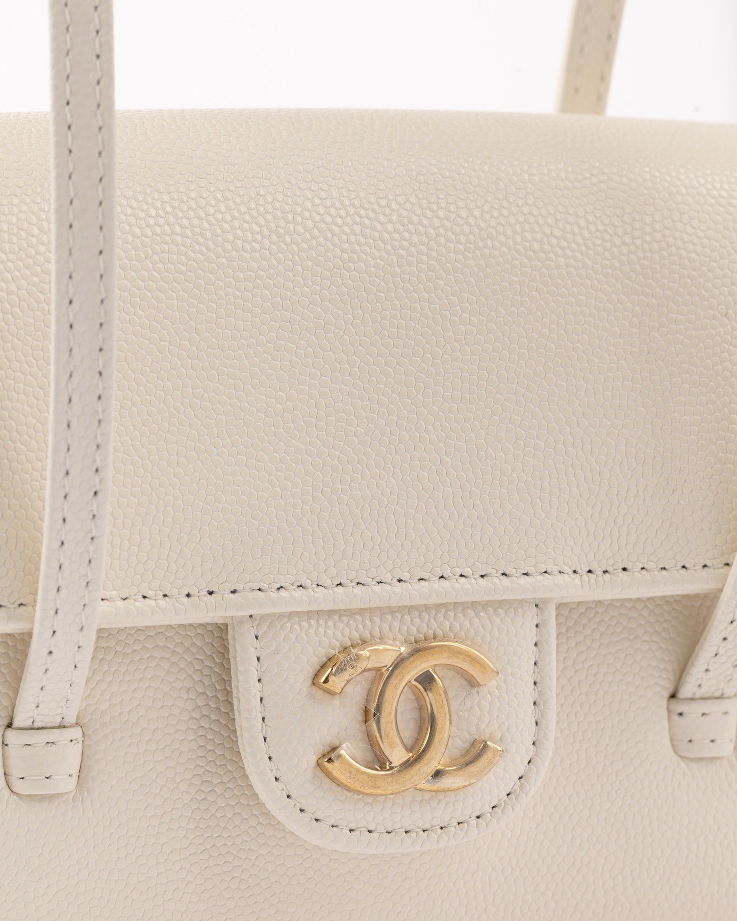 Chanel Clutch White Leather Strap in Grained Shiny Calfskin and Gold Tone Metal