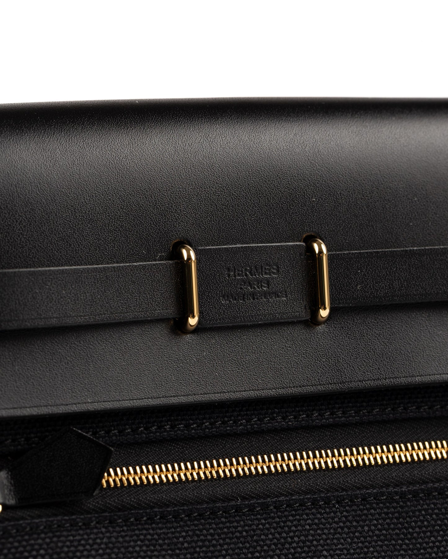 Mini Herbag Black Canvas and Vache Hunter Leather with Gold Hardware