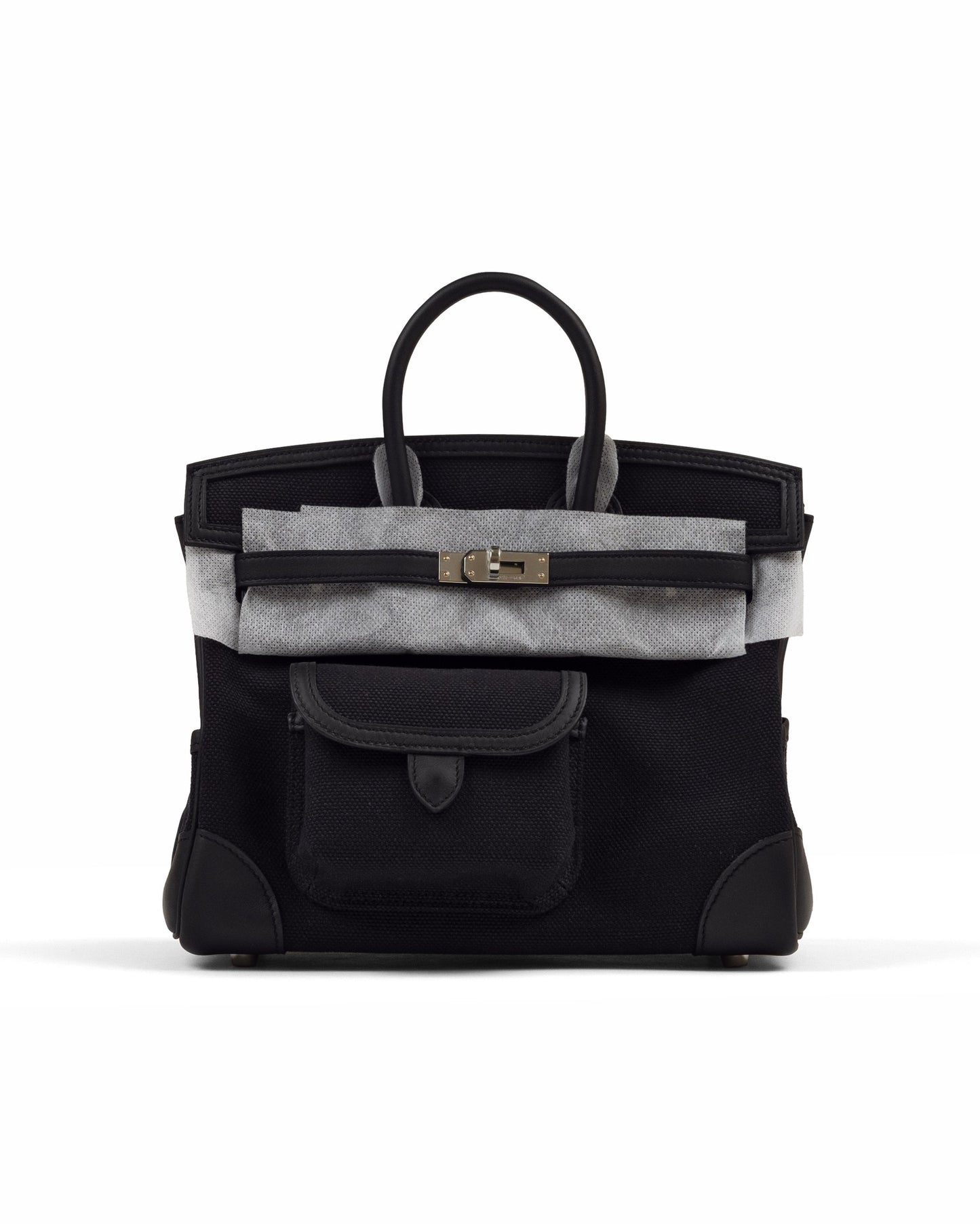 Birkin 25 Cargo in Black Canvas, Bleu Marine Swift Leather & Palladium Hardware