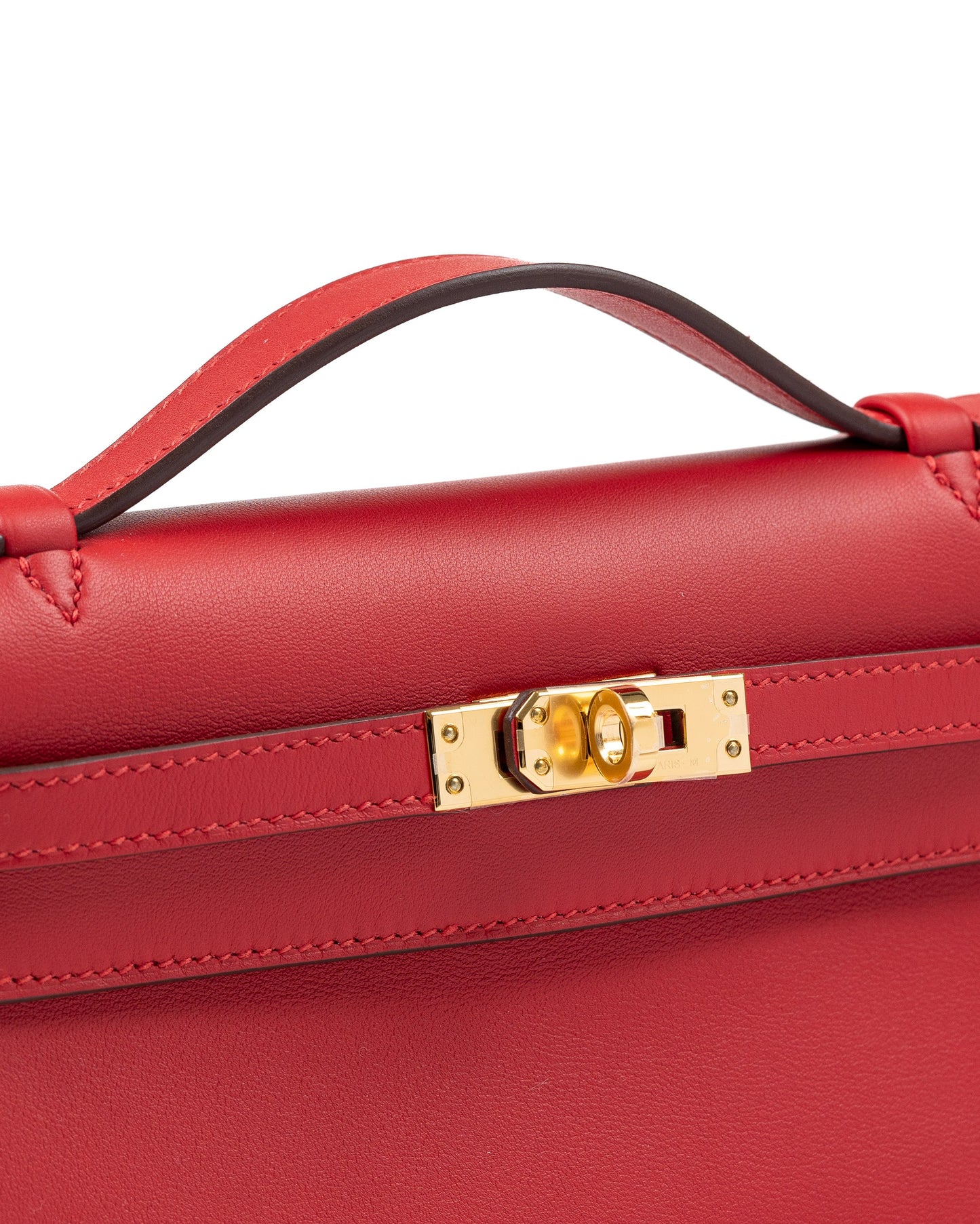 Kelly Pochette Rouge Radieux in Swift Leather with Gold Hardware