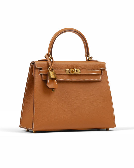 Kelly 25 Gold in Epsom Leather with Gold Hardware