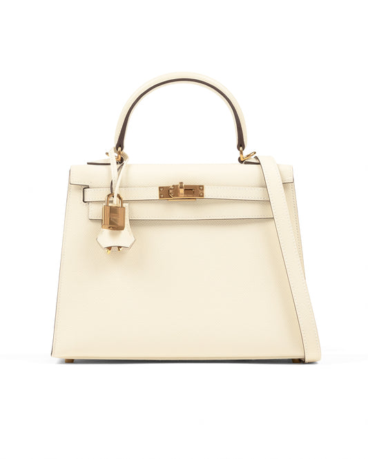 Kelly 25cm Nata Epsom Leather with Gold Hardware