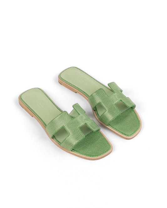 Oran Sandal Very Jade in Lizard Leather