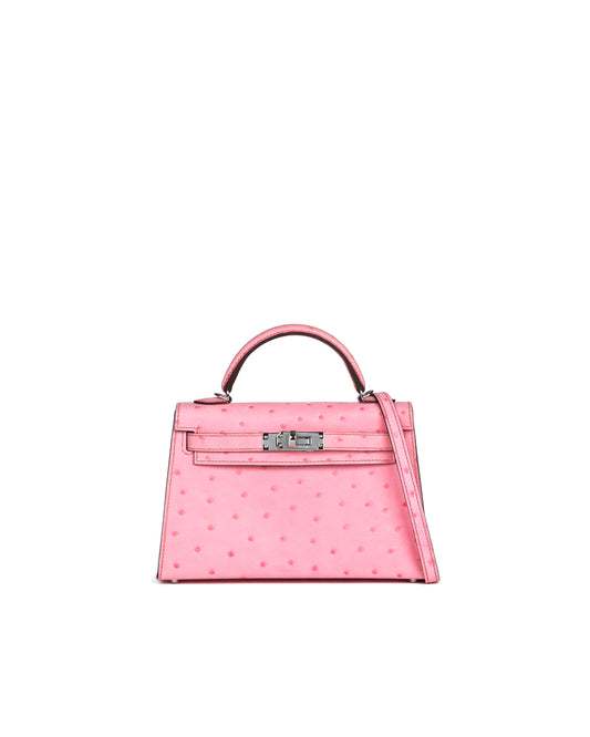 Kelly 20 Bubblegum in Ostrich Leather with Palladium Hardware