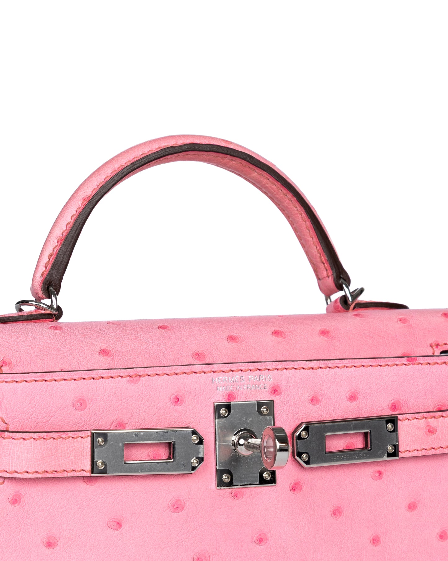 Kelly 20 Bubblegum in Ostrich Leather with Palladium Hardware