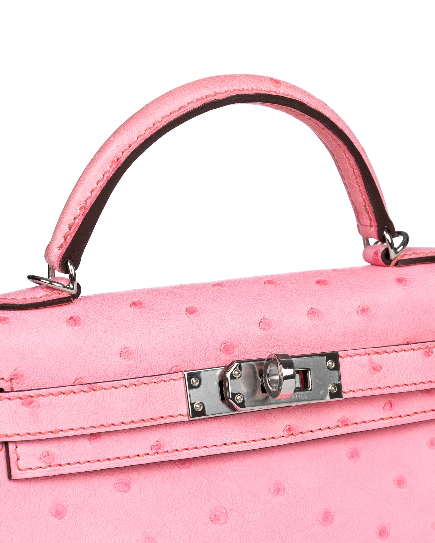 Kelly 20 Bubblegum in Ostrich Leather with Palladium Hardware