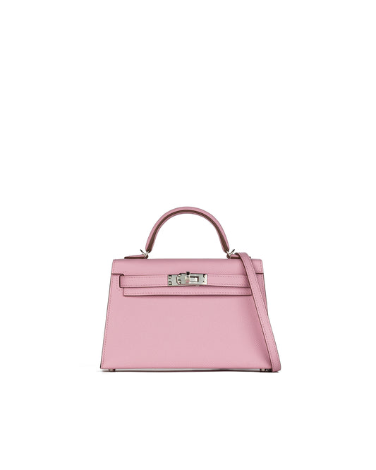 Hermès Mini Kelly 20 HSS in Mauve Sylvestre Epsom Leather with Red Interior and Palladium Hardware