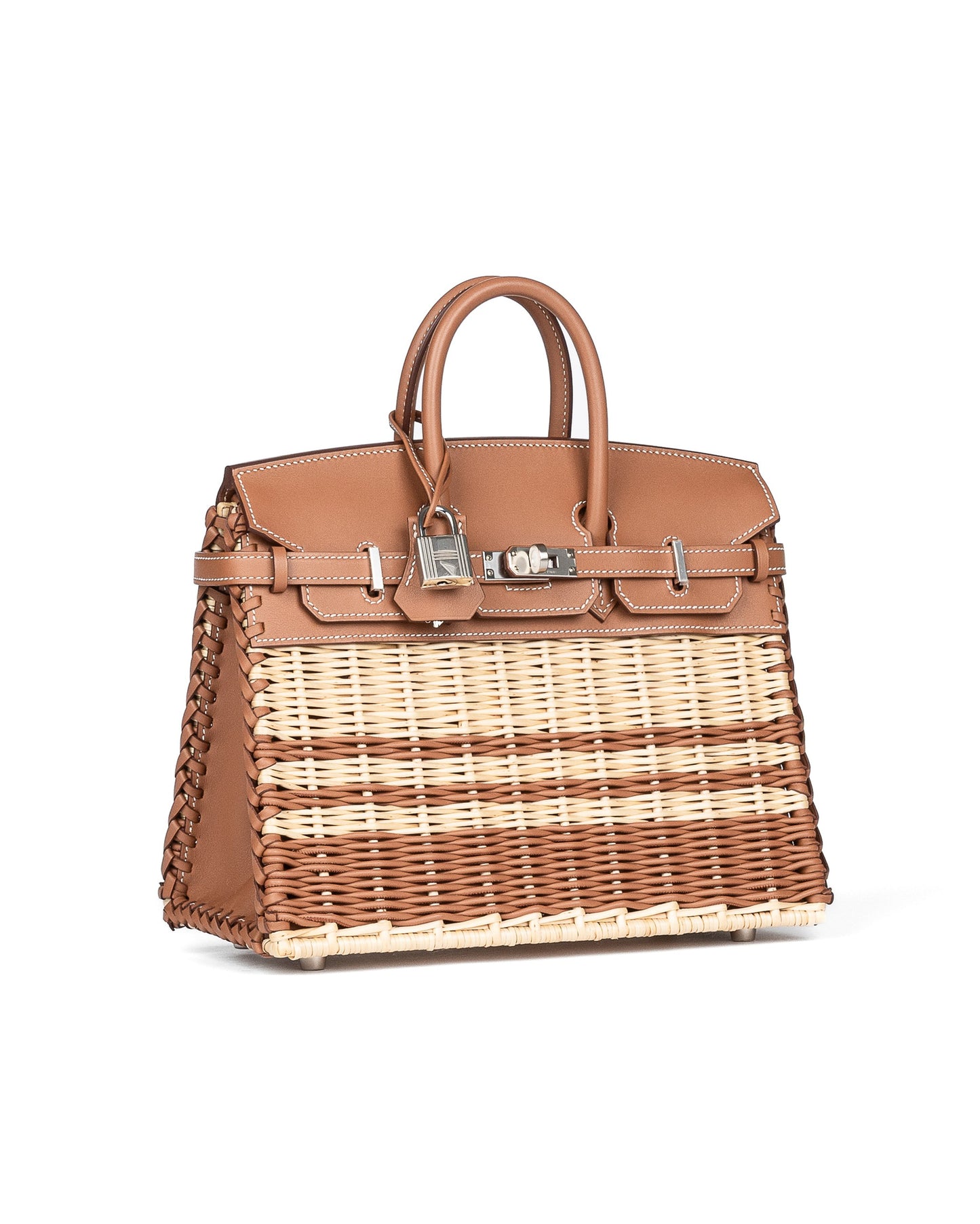 Birkin 25 Picnic Gold in Swift and Stripe Osier Wicker Leather with Palladium Hardware