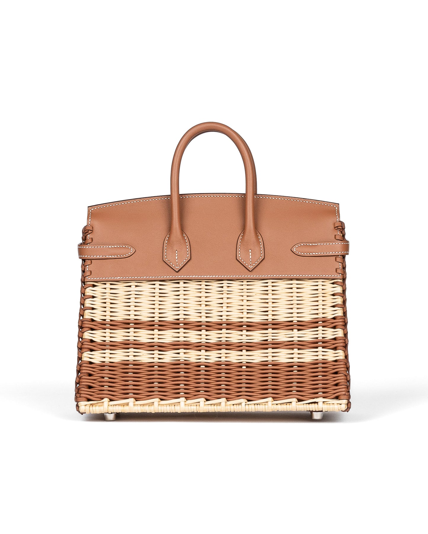 Birkin 25 Picnic Gold in Swift and Stripe Osier Wicker Leather with Palladium Hardware