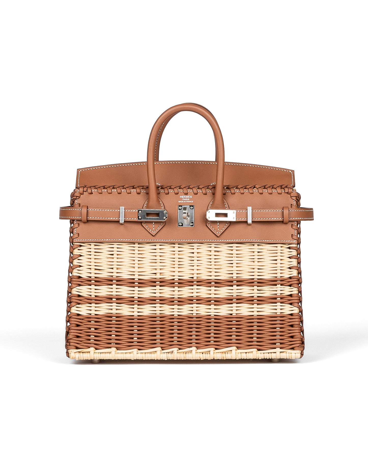 Birkin 25 Picnic Gold in Swift and Stripe Osier Wicker Leather with Palladium Hardware