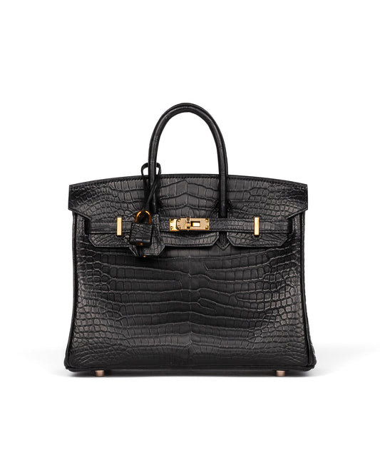 Birkin 25 Black in Matte Alligator Leather with Rose Gold Hardware
