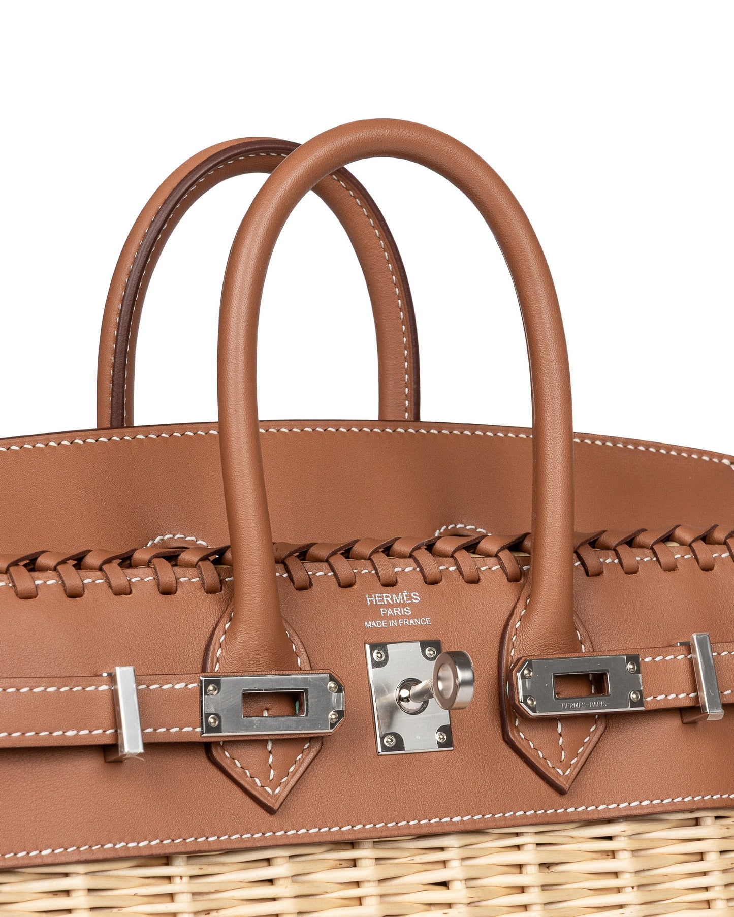 Birkin 25 Picnic Gold in Swift and Stripe Osier Wicker Leather with Palladium Hardware